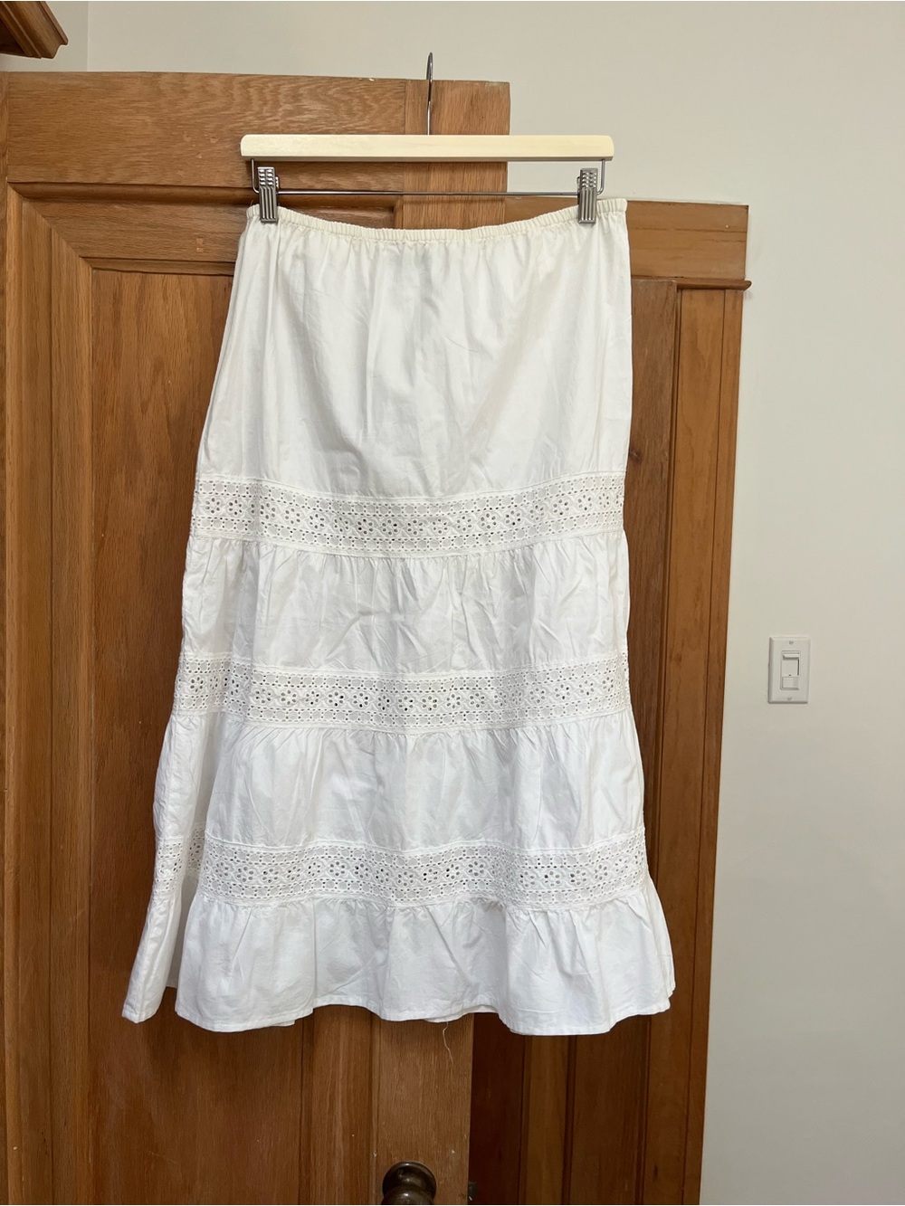 White Broderie Anglaise Cotton Midi Skirt